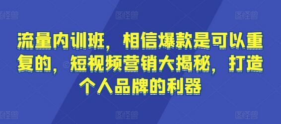 流量内训班，相信爆款是可以重复的，短视频营销大揭秘，打造个人品牌的利器-鲤鱼笔记