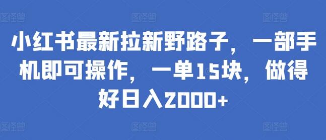 小红书最新拉新野路子，一部手机即可操作，一单15块，做得好日入2000+-鲤鱼笔记