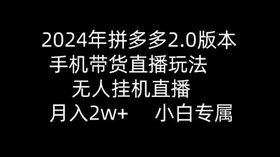 2024年拼多多2.0版本，手机带货直播玩法，无人挂机直播， 月入2w+， 小白专属-鲤鱼笔记