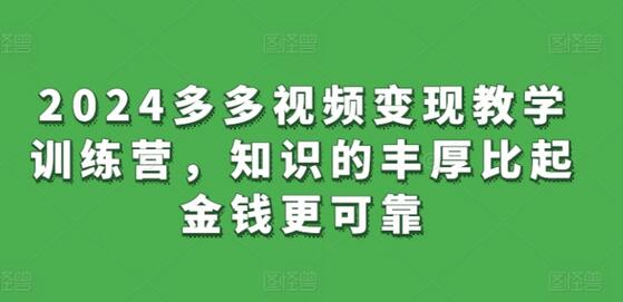 2024多多视频变现教学训练营，知识的丰厚比起金钱更可靠-鲤鱼笔记