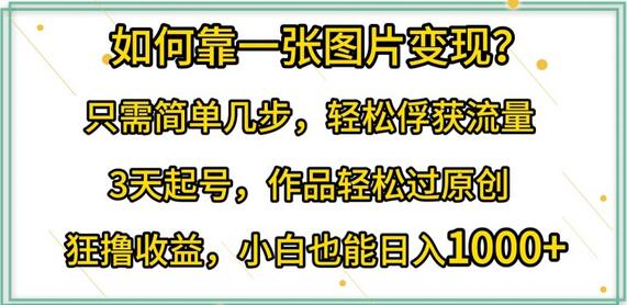 如何靠一张图片变现?只需简单几步，轻松俘获流量，3天起号，作品轻松过原创-鲤鱼笔记