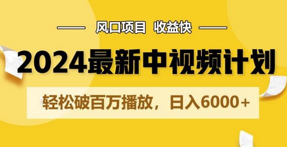 2024最新爆火中视频计划玩法，风口项目，收益快，轻松破百万播放，日入6000+-鲤鱼笔记