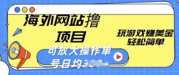 海外网站撸金项目，玩游戏赚美金，轻松简单可放大操作，单号每天均一两张