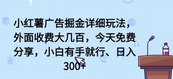 小红薯广告掘金详细玩法，外面收费大几百，小白有手就行，日入300+-鲤鱼笔记