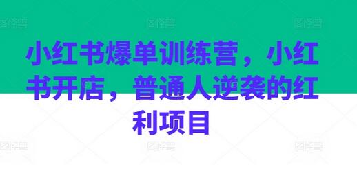 小红书爆单训练营，小红书开店，普通人逆袭的红利项目