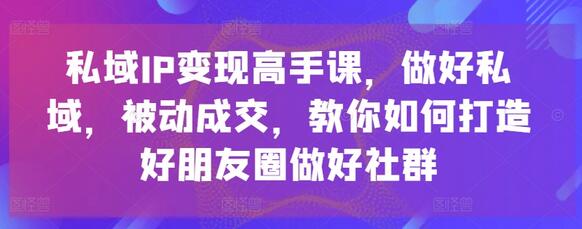 私域IP变现高手课，做好私域，被动成交，教你如何打造好朋友圈做好社群