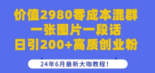 价值2980零成本混群一张图片一段话日引200+高质创业粉，24年6月最新大咖教程