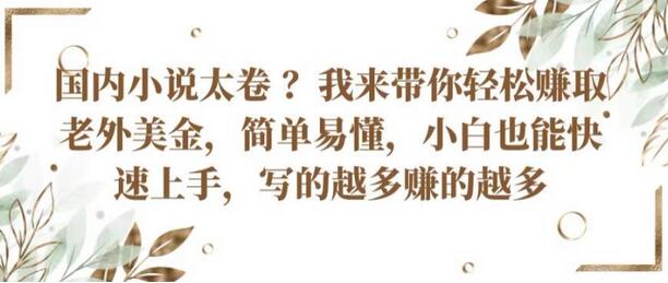 国内小说太卷 ?带你轻松赚取老外美金，简单易懂，小白也能快速上手，写的越多赚的越多