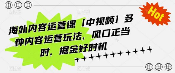 海外内容运营课【中视频】多种内容运营玩法，风口正当时，掘金好时机