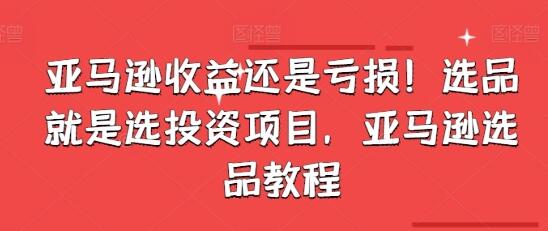 亚马逊收益还是亏损！选品就是选投资项目，亚马逊选品教程