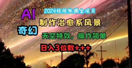 2024短视频掘金项目，AI制作治愈系风景，奇幻天空特效，操作简单，日入3位数