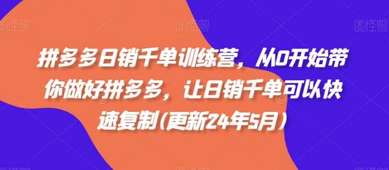 拼多多日销千单训练营，从0开始带你做好拼多多，让日销千单可以快速复制(更新24年8月)