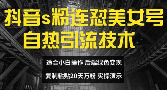 抖音s粉连怼美女号自热引流技术复制粘贴，20天万粉账号，无需实名制，矩阵操作