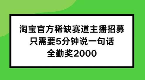 淘宝官方稀缺赛道主播招募 ，只需要5分钟说一句话， 全勤奖2000