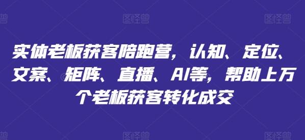 实体老板获客陪跑营，认知、定位、文案、矩阵、直播、AI等，帮助上万个老板获客转化成交