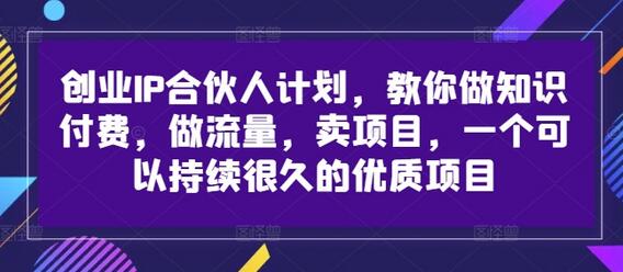 创业IP合伙人计划，教你做知识付费，做流量，卖项目，一个可以持续很久的优质项目