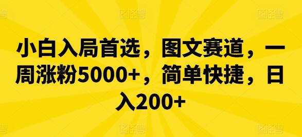 小白入局首选，图文赛道，一周涨粉5000+，简单快捷，日入200+