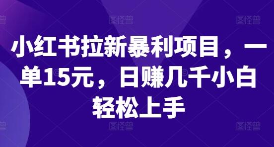 小红书拉新暴利项目，一单15元，日赚几千小白轻松上手