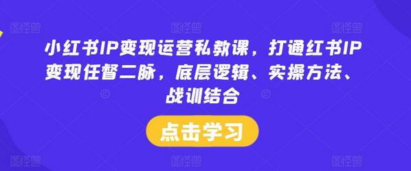 小红书IP变现运营私教课，打通红书IP变现任督二脉，底层逻辑、实操方法、战训结合