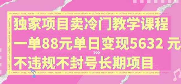 独家项目卖冷门教学课程一单88元单日变现5632元违规不封号长期项目