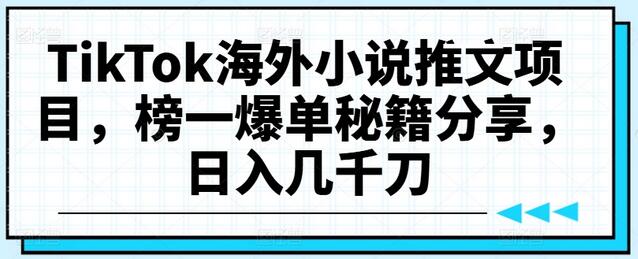 TikTok海外小说推文项目，榜一爆单秘籍分享，日入几千刀