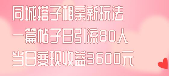 同城搭子相亲新玩法一篇帖子引流80人当日变现3600元(项目教程+实操教程)