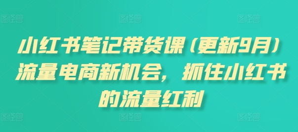 小红书笔记带货课(更新9月)流量电商新机会，抓住小红书的流量红利