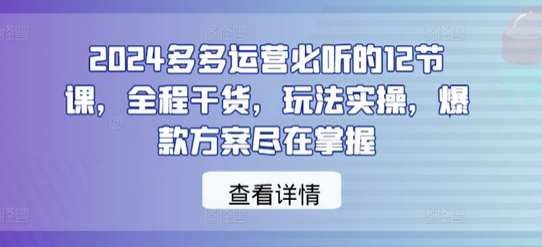 2024多多运营必听的12节课，全程干货，玩法实操，爆款方案尽在掌握