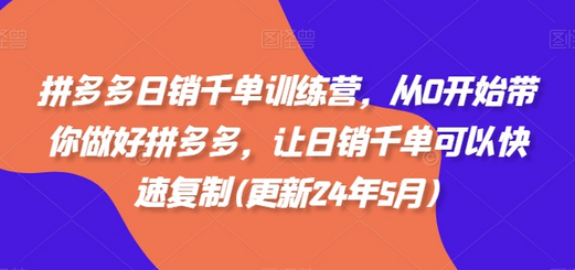 拼多多日销千单训练营，从0开始带你做好拼多多，让日销千单可以快速复制(更新24年8月)