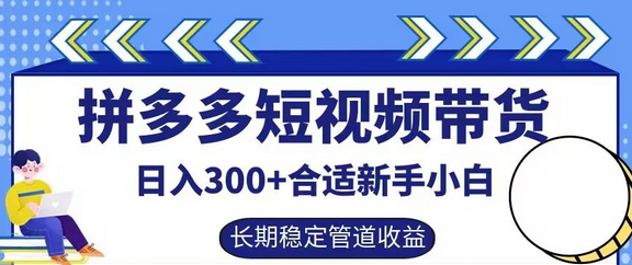 拼多多短视频带货日入300+有长期稳定被动收益，合适新手小白