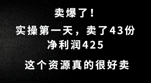 这个资源，需求很大，实操第一天卖了43份，净利润425