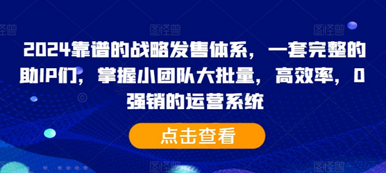 2024靠谱的战略发售体系，一套完整的助IP们，掌握小团队大批量，高效率，0 强销的运营系统