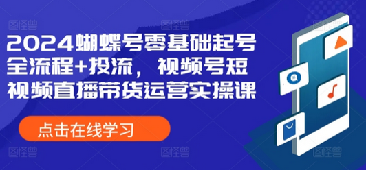 2024蝴蝶号零基础起号全流程+投流，视频号短视频直播带货运营实操课