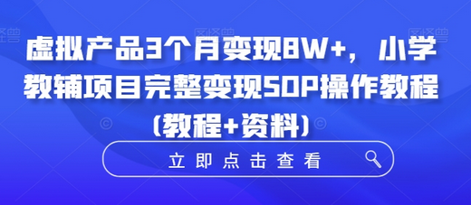 虚拟产品3个月变现8W+，小学教辅项目完整变现SOP操作教程(教程+资料)