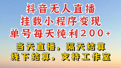 抖音无人直播挂载小程序，零粉号一天变现二百多，不违规也不封号，一场挂十个小时起步