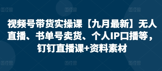 视频号带货实操课【10月最新】无人直播、书单号卖货、个人IP口播等，钉钉直播课+资料素材