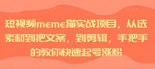 短视频meme猫实战项目，从选素材到把文案，到剪辑，手把手的教你快速起号涨粉