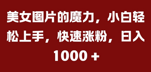 美女图片的魔力，小白轻松上手，快速涨粉，日入几张