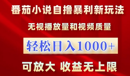 番茄小说自撸暴利新玩法，无视播放量，轻松日入1k，可放大，收益无上限