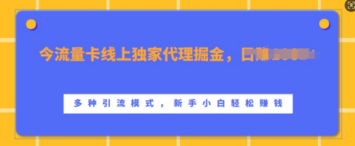 流量卡线上独家代理掘金，日入1k+ ，多种引流模式，新手小白轻松上手