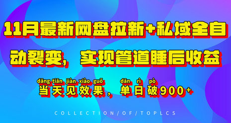 11月最新网盘拉新+私域全自动裂变，实现管道睡后收益，当天见效果，单日破900+