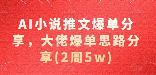 AI小说推文爆单分享，大佬爆单思路分享(2周5w)