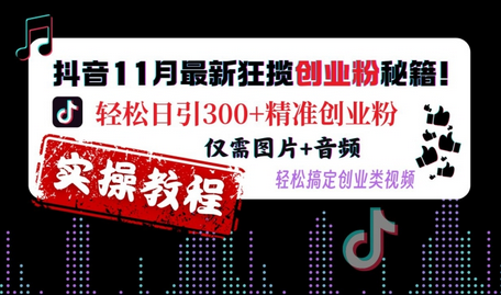 抖音11月最新狂揽创业粉秘籍，轻松日引300+精准创业粉，仅需图片+音频，轻松搞定创业类视频