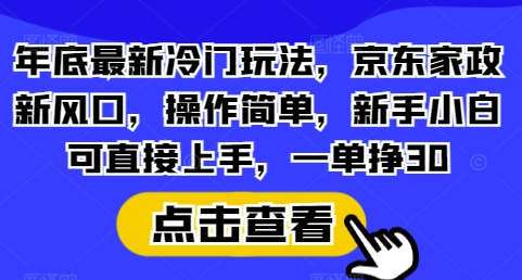 年底最新冷门玩法，京东家政新风口，操作简单，新手小白可直接上手，一单挣30