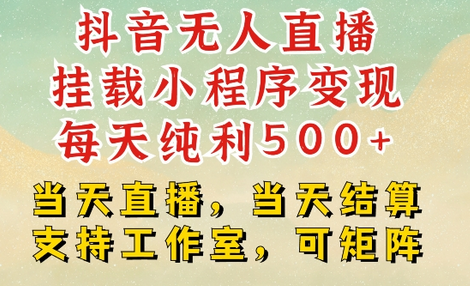 抖音无人直播挂载小程序变现每天纯利500+当天直播，当天结算支持工作室，可矩阵