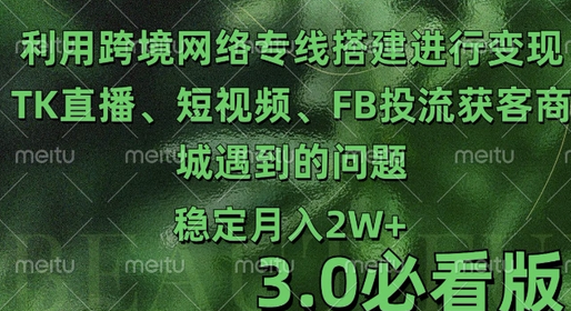 利用跨境电商网络及搭建TK直播、短视频、FB投流获客以及商城遇到的问题进行变现3.0必看版